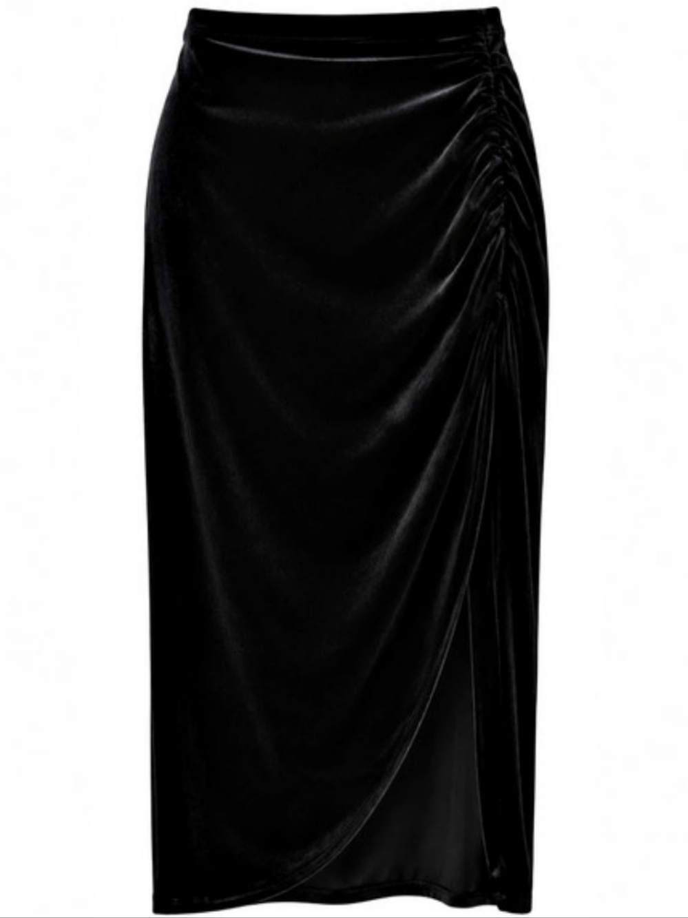 Old Navy High-Waisted Ruched Velvet Midi Skirt Black